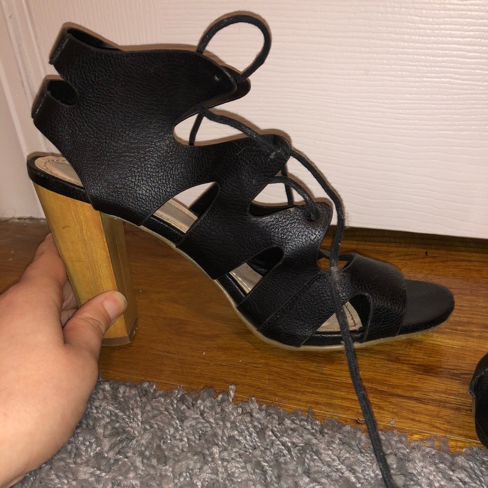 Black lace up strappy heels, size 8.5